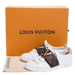 Louis Vuitton White Leather And Canvas Trim Frontrow Low Top Sneakers Size 37.5