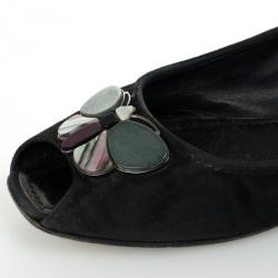 Pre Owned Louis Vuitton Black Open Toe Butterfly Ballet Flats Size 39.5