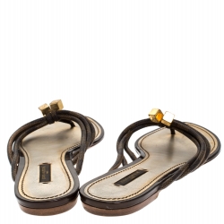 Pre Owned صندل فلات إصبع لوي فيتون فيل فري كانفاس ايبنب داميه مقاس 39.5 