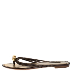 Pre Owned صندل فلات إصبع لوي فيتون فيل فري كانفاس ايبنب داميه مقاس 39.5 