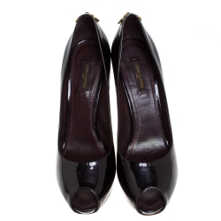 مملوكة مسبقًا Louis Vuitton Black Patent Leather Oh Really! Peep Toe Platform Pumps Size 38.5