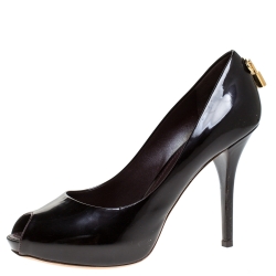 مملوكة مسبقًا Louis Vuitton Black Patent Leather Oh Really! Peep Toe Platform Pumps Size 38.5