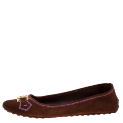 Pre Owned حذاء فلات باليه لوي فيتون أكسفورد سويدي بني مقاس 38