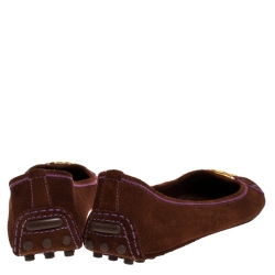 Pre Owned حذاء فلات باليه لوي فيتون أكسفورد سويدي بني مقاس 38