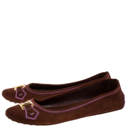 Pre Owned حذاء فلات باليه لوي فيتون أكسفورد سويدي بني مقاس 38