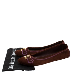 Pre Owned حذاء فلات باليه لوي فيتون أكسفورد سويدي بني مقاس 38