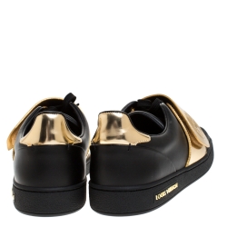 Louis Vuitton Black Leather And Gold Leather Band Frontrow Low Top Sneakers Size 36.5