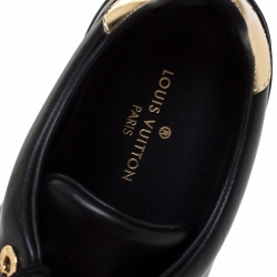 Louis Vuitton Black Leather And Gold Leather Band Frontrow Low Top Sneakers Size 36.5
