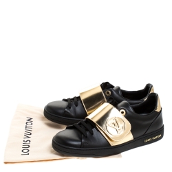 Louis Vuitton Black Leather And Gold Leather Band Frontrow Low Top Sneakers Size 36.5
