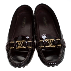 Pre Owned حذاء لوفرز لوي فيتون أوكسفورد جلد أحمر لامع مقاس 38