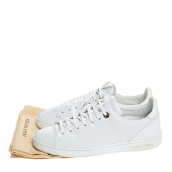 Louis Vuitton White Croc Embossed Leather Frontrow Low Top Sneakers Size 40