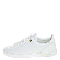 Louis Vuitton White Croc Embossed Leather Frontrow Low Top Sneakers Size 40