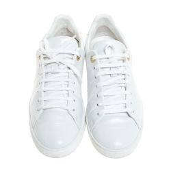 Louis Vuitton White Croc Embossed Leather Frontrow Low Top Sneakers Size 40