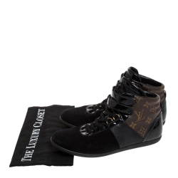 Louis Vuitton Black/Brown Monogram Canvas/Leather and Suede Move Up Sneaker Boots Size 38