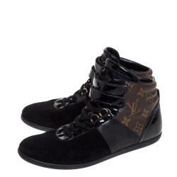 Louis Vuitton Black/Brown Monogram Canvas/Leather and Suede Move Up Sneaker Boots Size 38