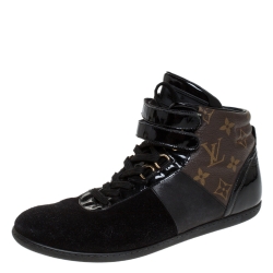 Louis Vuitton Black/Brown Monogram Canvas/Leather and Suede Move Up Sneaker Boots Size 38