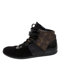 Louis Vuitton Black/Brown Monogram Canvas/Leather and Suede Move Up Sneaker Boots Size 38