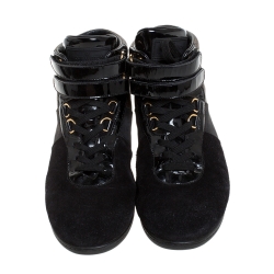 Louis Vuitton Black/Brown Monogram Canvas/Leather and Suede Move Up Sneaker Boots Size 38