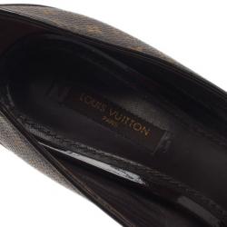 مملوكة مسبقًا Louis Vuitton Monogram Brown Canvas Rivoli Cork Platform Peep Toe Pumps Size 37.5