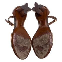 Pre Owned Louis Vuitton Gold/Brown Monogram Leather Odyssey Sandals Size 36.5