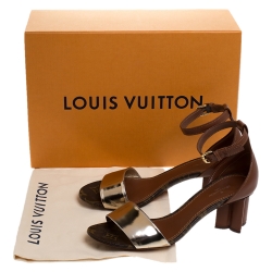Pre Owned Louis Vuitton Gold/Brown Monogram Leather Odyssey Sandals Size 36.5