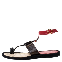 مملوكة مسبقًا Louis Vuitton Multicolor Leather Tribal Mask Magic Spell Flat Sandals Size 39