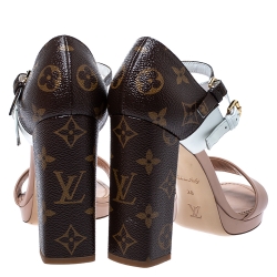 Louis Vuitton Tri Color Monogram Canvas and Leather Double Strap Sandals Size 38
