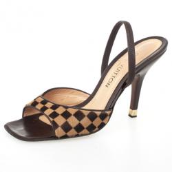 مملوكة مسبقًا Louis Vuitton Brown Damier Sauvage Pony Hair Mules Size 38