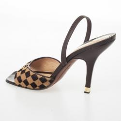 مملوكة مسبقًا Louis Vuitton Brown Damier Sauvage Pony Hair Mules Size 38