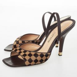مملوكة مسبقًا Louis Vuitton Brown Damier Sauvage Pony Hair Mules Size 38