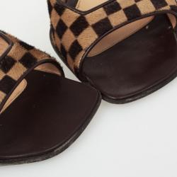 مملوكة مسبقًا Louis Vuitton Brown Damier Sauvage Pony Hair Mules Size 38