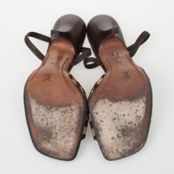 مملوكة مسبقًا Louis Vuitton Brown Damier Sauvage Pony Hair Mules Size 38