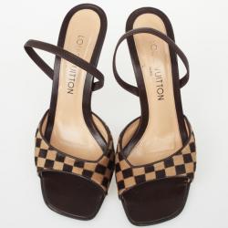 مملوكة مسبقًا Louis Vuitton Brown Damier Sauvage Pony Hair Mules Size 38