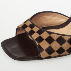 مملوكة مسبقًا Louis Vuitton Brown Damier Sauvage Pony Hair Mules Size 38
