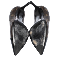 Pre Owned حذاء كعب عالي لوي فيتون "فيتش" بمقدمة مدببة كانفاس مونوغرامي بني و جلد مقدمة أسود مقاس 38.5