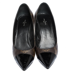 Pre Owned حذاء كعب عالي لوي فيتون "فيتش" بمقدمة مدببة كانفاس مونوغرامي بني و جلد مقدمة أسود مقاس 38.5