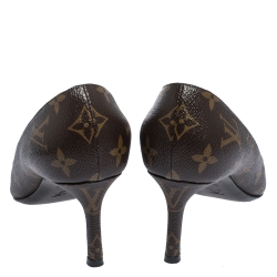 Pre Owned حذاء كعب عالي لوي فيتون "فيتش" بمقدمة مدببة كانفاس مونوغرامي بني و جلد مقدمة أسود مقاس 38.5