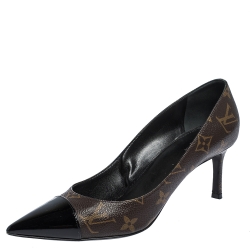 Pre Owned حذاء كعب عالي لوي فيتون "فيتش" بمقدمة مدببة كانفاس مونوغرامي بني و جلد مقدمة أسود مقاس 38.5