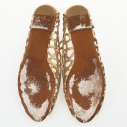 Pre Owned Louis Vuitton Gold Cutout Peep Toe Ballet Flats Size 38.5