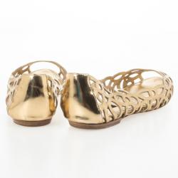 Pre Owned Louis Vuitton Gold Cutout Peep Toe Ballet Flats Size 38.5