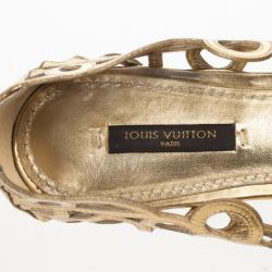 Pre Owned Louis Vuitton Gold Cutout Peep Toe Ballet Flats Size 38.5