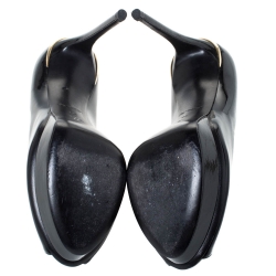 Pre Owned Louis Vuitton Black Patent Leather Eyeline Peep Toe Platform Pumps Size 38