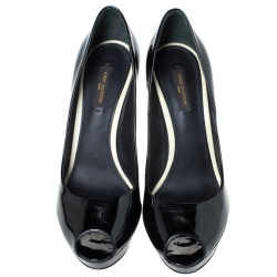 Pre Owned Louis Vuitton Black Patent Leather Eyeline Peep Toe Platform Pumps Size 38