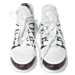 Louis Vuitton White/Brown Leather And Monogram Canvas Archlight Lace Up Sneakers Size 37