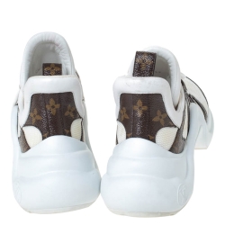 Louis Vuitton White/Brown Leather And Monogram Canvas Archlight Lace Up Sneakers Size 37