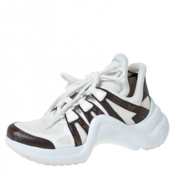 Louis Vuitton White/Brown Leather And Monogram Canvas Archlight Lace Up Sneakers Size 37 Louis ...