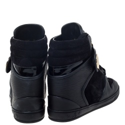 Louis Vuitton Black Suede and Epi Leather Wedge Sneakers Size 38