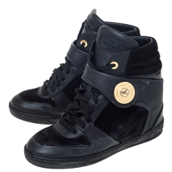 Louis Vuitton Black Suede and Epi Leather Wedge Sneakers Size 38