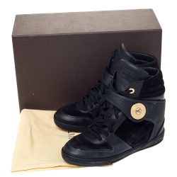 Louis Vuitton Black Suede and Epi Leather Wedge Sneakers Size 38