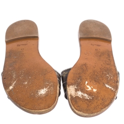 Louis Vuitton Brown Coated Monogram Canvas Lock It Flat Slides Size 41